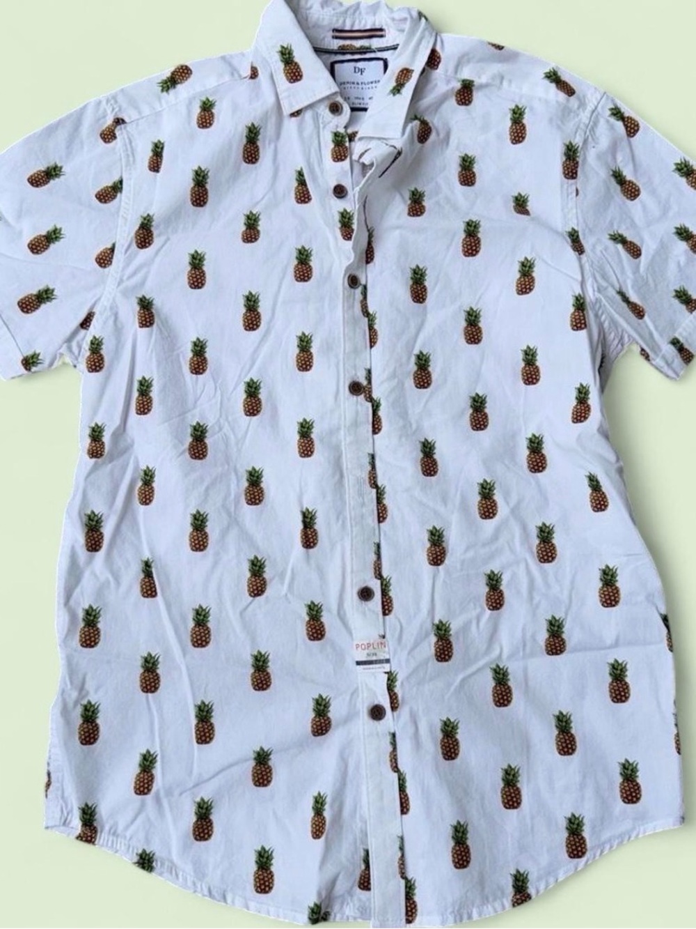 Denim & Flower White Short-Sleeve Pineapple Print Shirt